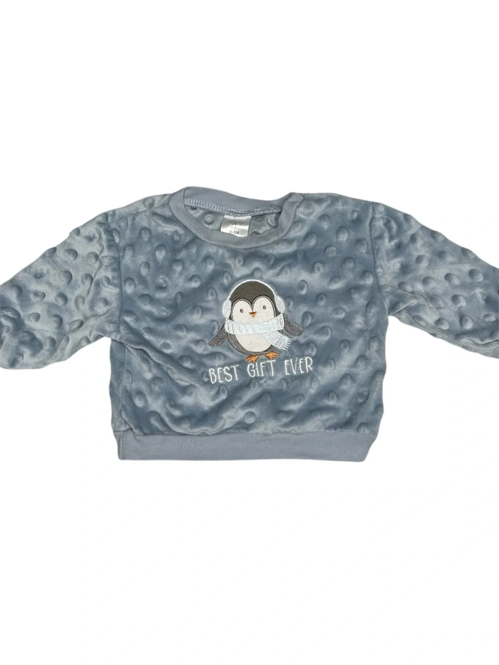 Le Top Light Blue Plush Penguin Sweatshirt 0-3 M